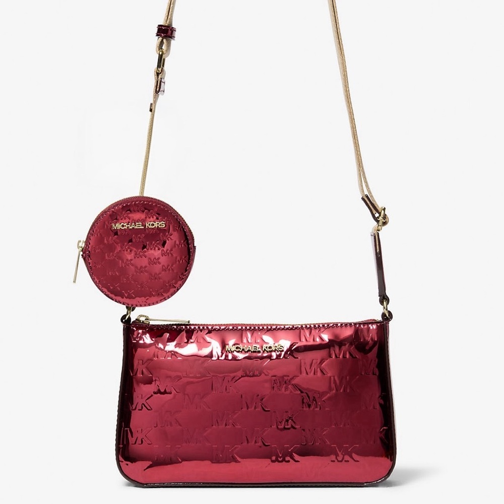 Michael Kors Jet Set Small Metallic Logo Debossed Crossbody Bag with Case - Picture 4 of 5
